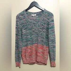 MADEWELL "Spectrum" Color Block Pullover Knit V-Neck Cotton Sweater Women's Med